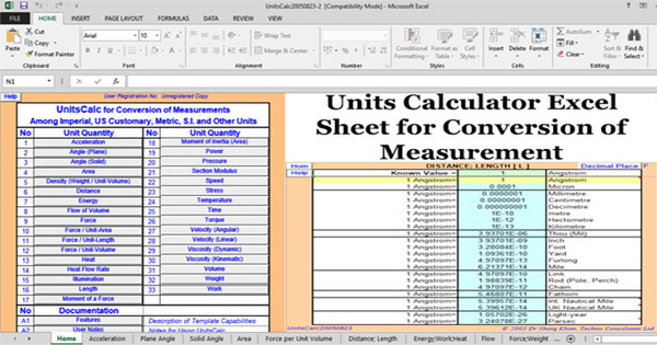 unit calculator Spreadsheet