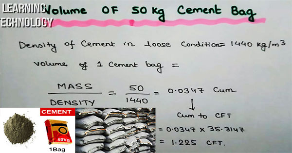 Cement bag volume